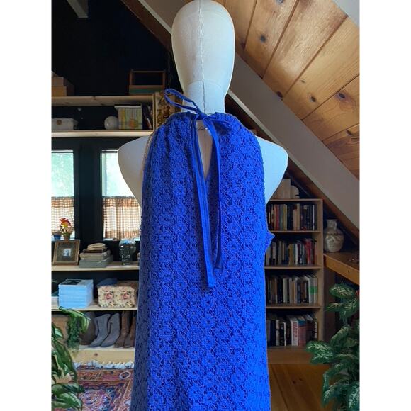 Crochet Eyelet Dress Halter Midi Blue - Picture 4 of 9